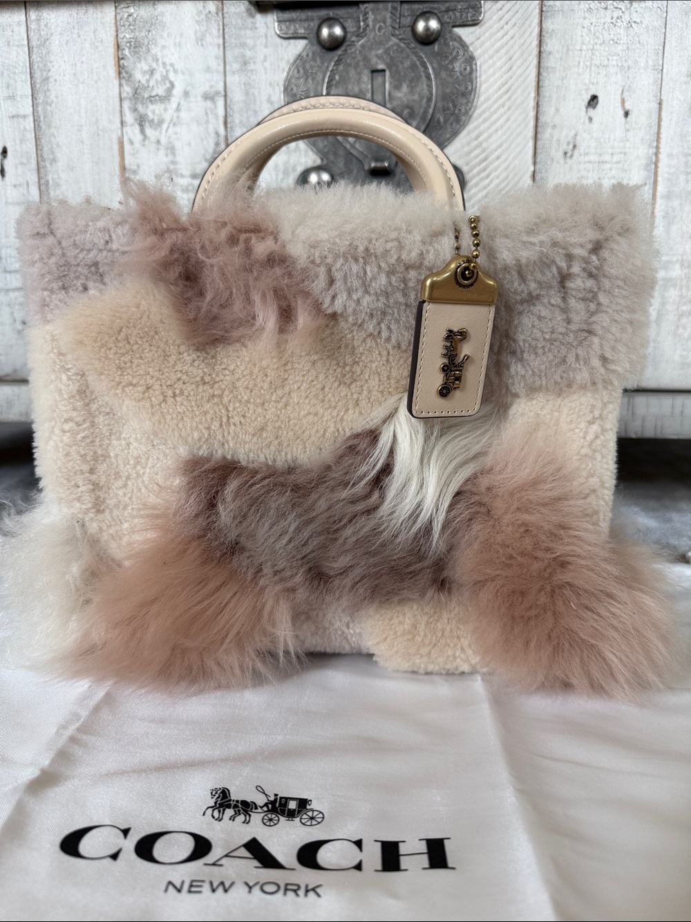 💗Coach Rogue 25 Shearling Patchwork 💗